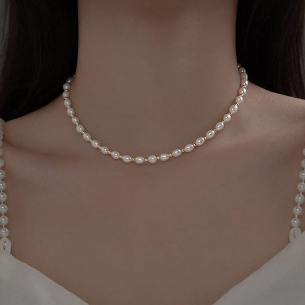 Collier De Perles D'eau Douce Dorées