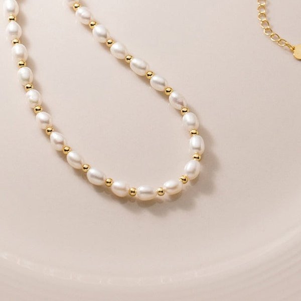 Collier De Perles D'eau Douce Dorées