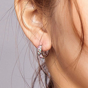Boucles D'oreilles En Argent En Forme D'anneau Jardin Fleuri