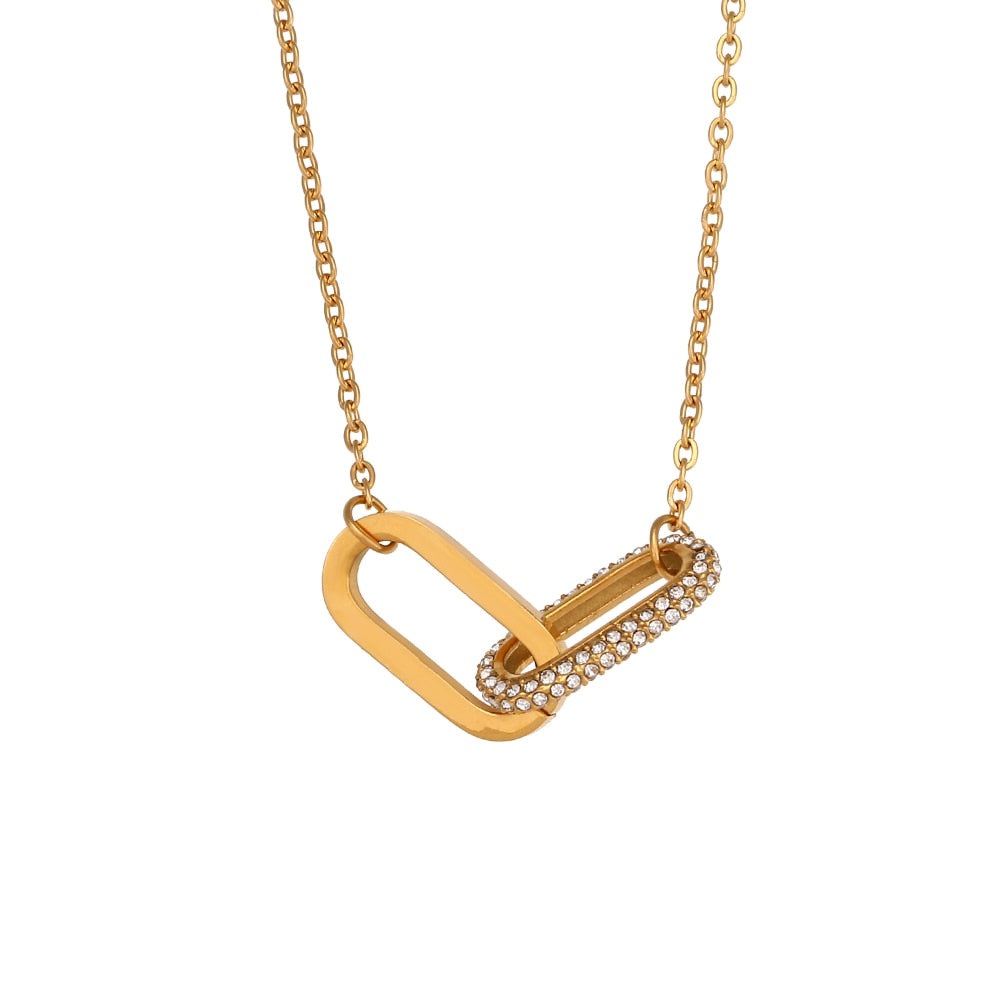 Collier Doré Pendentif Ovale Avec Zircons