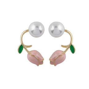 Boucles D'oreilles Dorées Roses Avec Perle