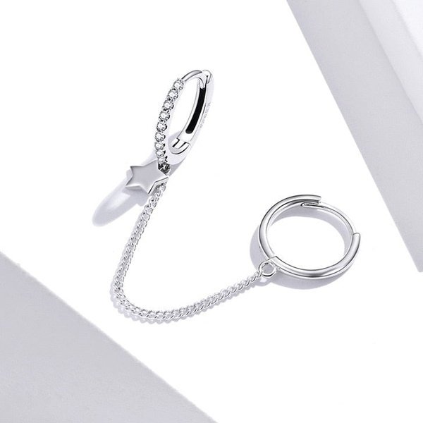 Boucles D'oreilles En Argent Piercing Double Chaîne