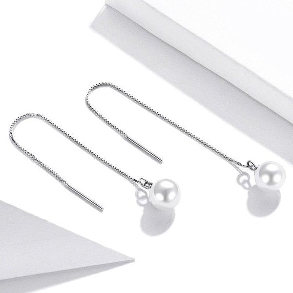 Boucles D'oreilles Longues En Argent Avec Perles