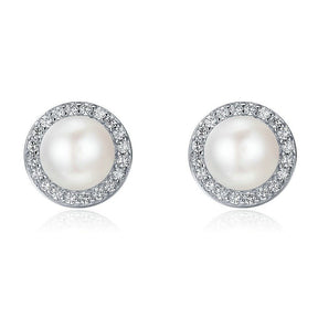 Boucles D'oreilles Rondes En Argent Avec Perles Et Zircons